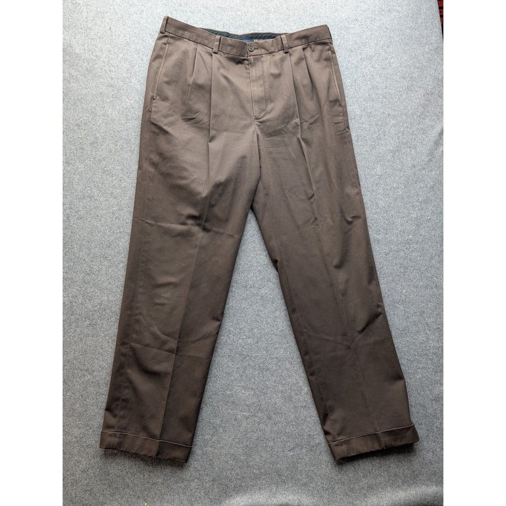 Brooks Brothers Elliot Advantage Chino Mens 40x34 Brown Pleated Cuffed Pants